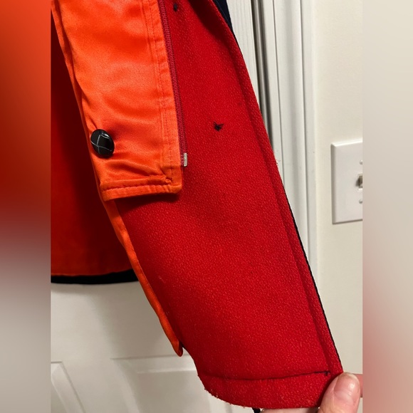 Vintage Mackintosh Vestcoat Size 8 Navy/Red 100% Wool Hood Drawstring Hem - Picture 15 of 15